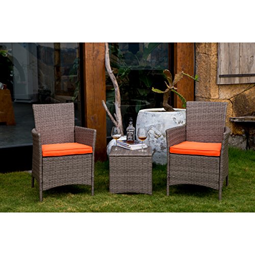 Patio Festival 3 Piece Wicker/Rattan Chair and Side Table Set Comes With Cushions