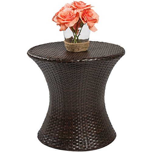 Best Choice Products Outdoor Patio Furniture Wicker Hourglass Accent Side Table