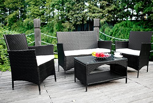 Merax 4-piece Outdoor PE Rattan Wicker Sofa and Chairs Set Rattan Patio Garden Furniture Set