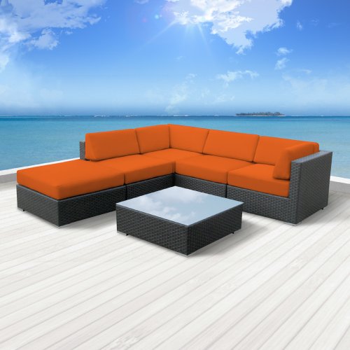 Luxxella Outdoor Patio Wicker BERUNI Orange Sofa Sectional Furniture 6pc All Weather Couch Set