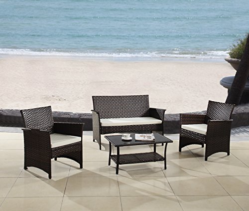 Modern Outdoor Garden, Patio 4 Piece Seat - Gray, Espresso Wicker Sofa Furniture Set (Espresso)