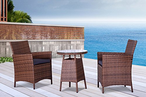The San Tropez Collection - 3 Pc Outdoor Rattan Wicker Sofa Patio Furniture Set. Choice of Set & Cushion Color (Light Brown / Grey Cushions)