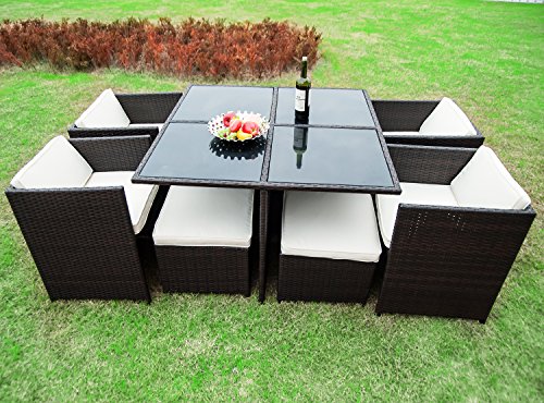 Merax 9-piece Outdoor Cube Rattan Garden Furniture Set Wicker Rattan Desk and Chairs (Brown)