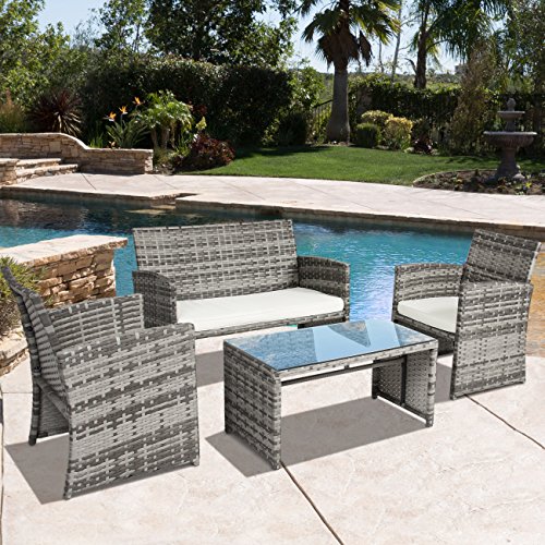 Best Choice Products Outdoor Patio Furniture Cushioned 4 Piece Wicker Sofa Coversation Set- Gray