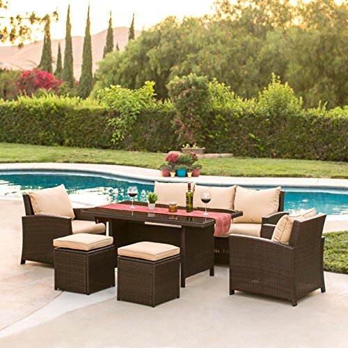 Best Choice Products Complete Outdoor Living Patio Furniture 6-Piece Wicker Dining Sofa Set (Brown)