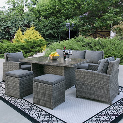 Best Choice Products Complete Outdoor Living Patio Furniture 6-Piece Wicker Dining Sofa Set (Grey)